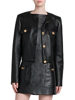 Faux Leather Collarless Jacket