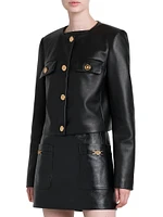 Faux Leather Collarless Jacket