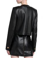 Faux Leather Collarless Jacket