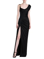 Draped Cowlneck Column Gown