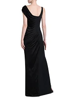 Draped Cowlneck Column Gown