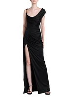 Draped Cowlneck Column Gown