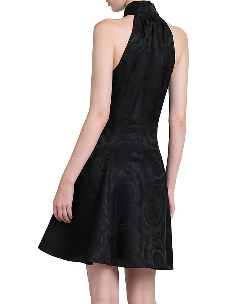 Baroque Jacquard Halter Minidress