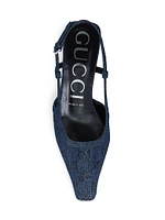 35MM GG Monogram Denim Slingback Pumps