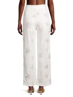 Lucid Dreams Celeste Floral Sequined Linen-Blend Straight-Leg Pants