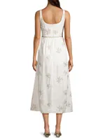Lucid Dreams Olivia Floral Sequined Linen-Blend Fit & Flare Midi-Dress