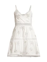 Lucid Dreams Angel Floral Sequined Linen-Blend Tiered Minidress