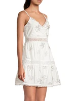 Lucid Dreams Angel Floral Sequined Linen-Blend Tiered Minidress