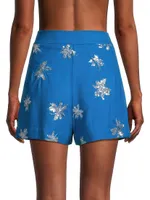 Lucid Dreams Celeste Floral Sequined Linen-Blend Shorts