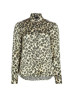 Leopard-Print Silk Long-Sleeve Shirt