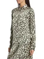 Leopard-Print Silk Long-Sleeve Shirt