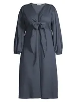 Plus Novella Cotton-Linen Tie-Waist Midi-Dress