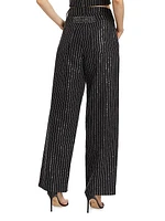 Sequin-Pinstriped Twill Wide-Leg Pants