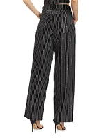 Sequin-Pinstriped Twill Wide-Leg Pants