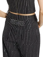 Sequin-Pinstriped Twill Wide-Leg Pants