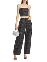 Sequin-Pinstriped Twill Wide-Leg Pants