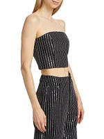 Sequined Pinstriped Twill Crop Tube Top