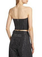 Sequined Pinstriped Twill Crop Tube Top