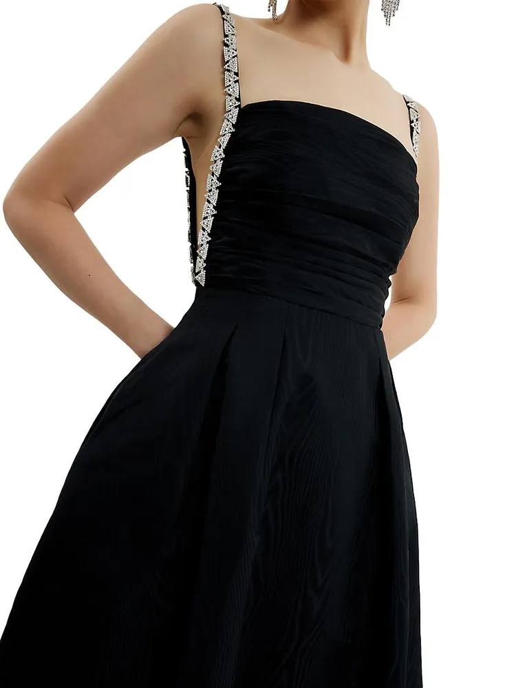 Danielle Embellished Moire Taffeta Midi-Dress