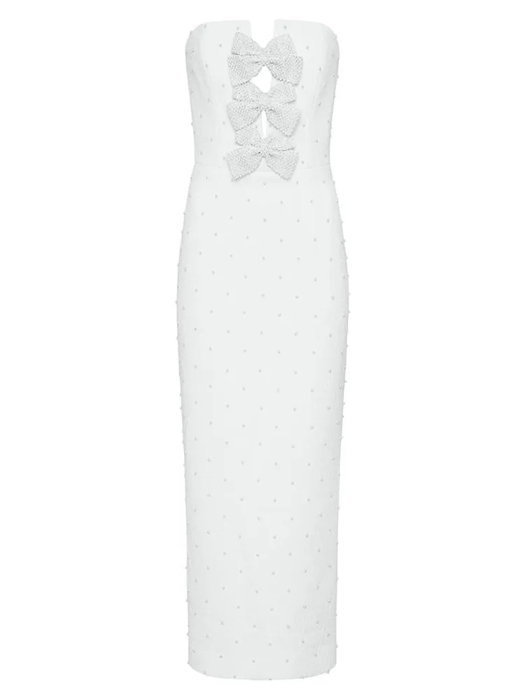 Ophelia Embellished Crepe Bridal Midi-Dress