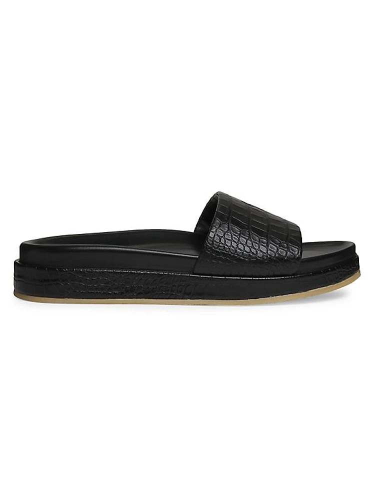 Brazilieiro Embossed-Leather Pool Slides