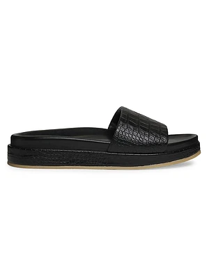 Brazilieiro Embossed-Leather Pool Slides