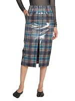 Coated Plaid Midi-Skirt