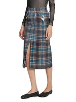 Coated Plaid Midi-Skirt