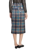 Coated Plaid Midi-Skirt