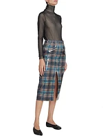 Coated Plaid Midi-Skirt