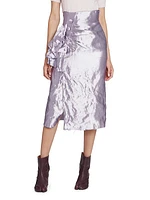 Wrinkled Satin Ruffle Midi-Skirt