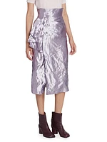 Wrinkled Satin Ruffle Midi-Skirt