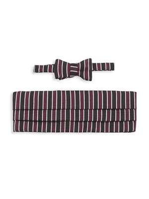 Silk Striped Bow Tie & Cummerbund Set