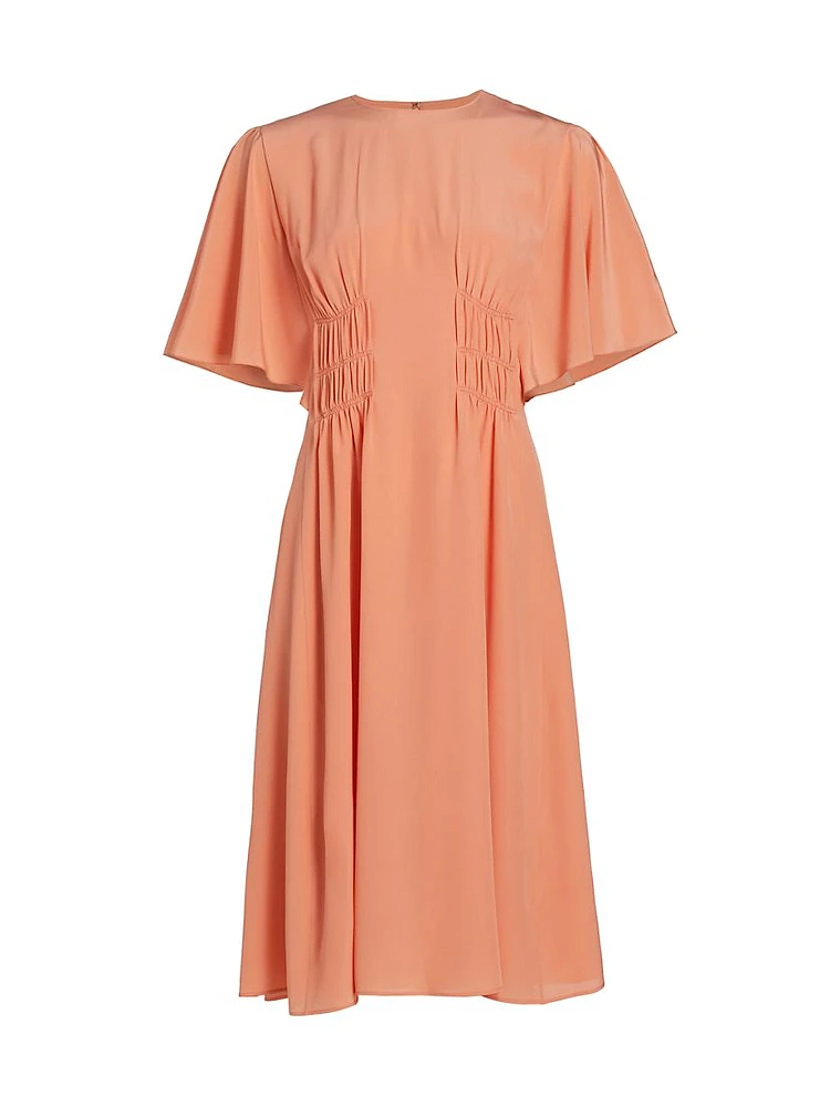 Elasticized Silk Midi-Dress