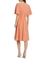 Elasticized Silk Midi-Dress