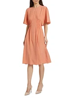 Elasticized Silk Midi-Dress