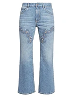 Lace-Detailed Straight Crop Jeans