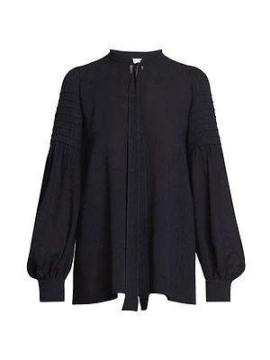 Bishop-Sleeve Wool Blouse