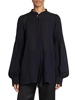 Bishop-Sleeve Wool Blouse