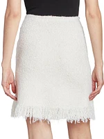 Fringe Wool-Blend Knit Miniskirt