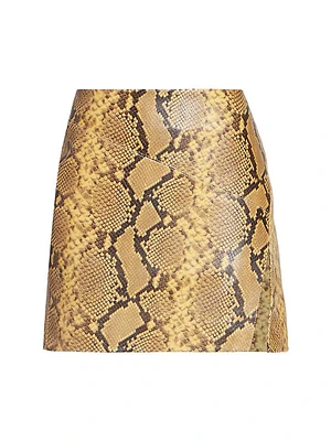 Blair Snake-Embossed Leather Miniskirt