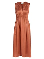 Elowyn Silk V-Neck Midi-Dress