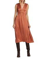 Elowyn Silk V-Neck Midi-Dress