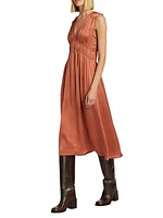 Elowyn Silk V-Neck Midi-Dress