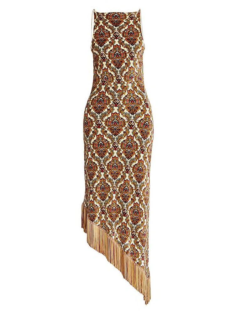 Damask Fringe Maxi Dress