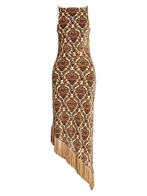 Damask Fringe Maxi Dress