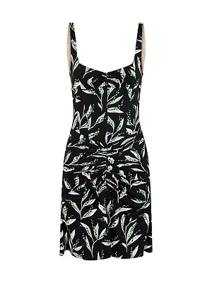 Leafy Ruched Sheath Minidress