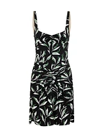 Leafy Ruched Sheath Minidress