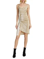 Metallic Ruched Button-Front Minidress