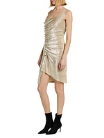 Metallic Ruched Button-Front Minidress